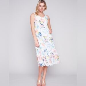 CHARLIE B Eyelet Cotton Sleeveless Midi Sundress, Suze Large Dress